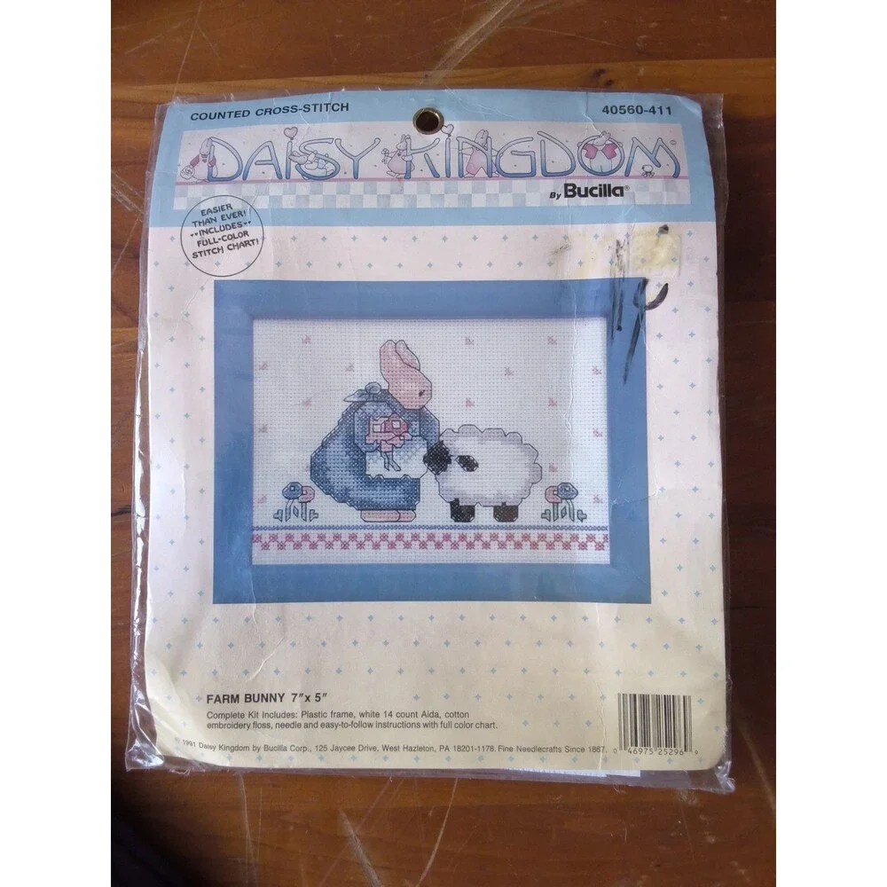 NIP Daisy Kingdom Bucilla Farm Bunny Counted Cross Stitch Kit Sheep Rabbit